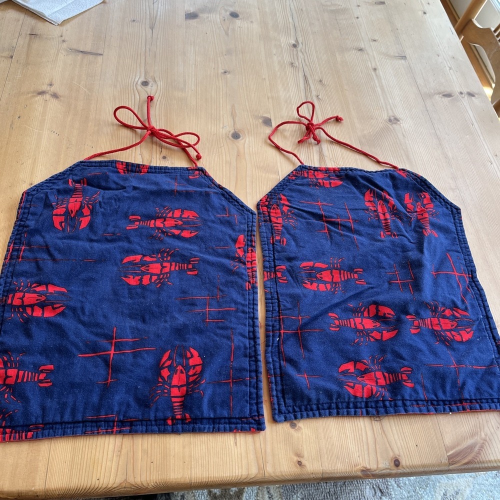 Lobster Eating Barbecue Bib Vintage Handmade Set Of 2 MCM Retro Party Quilted